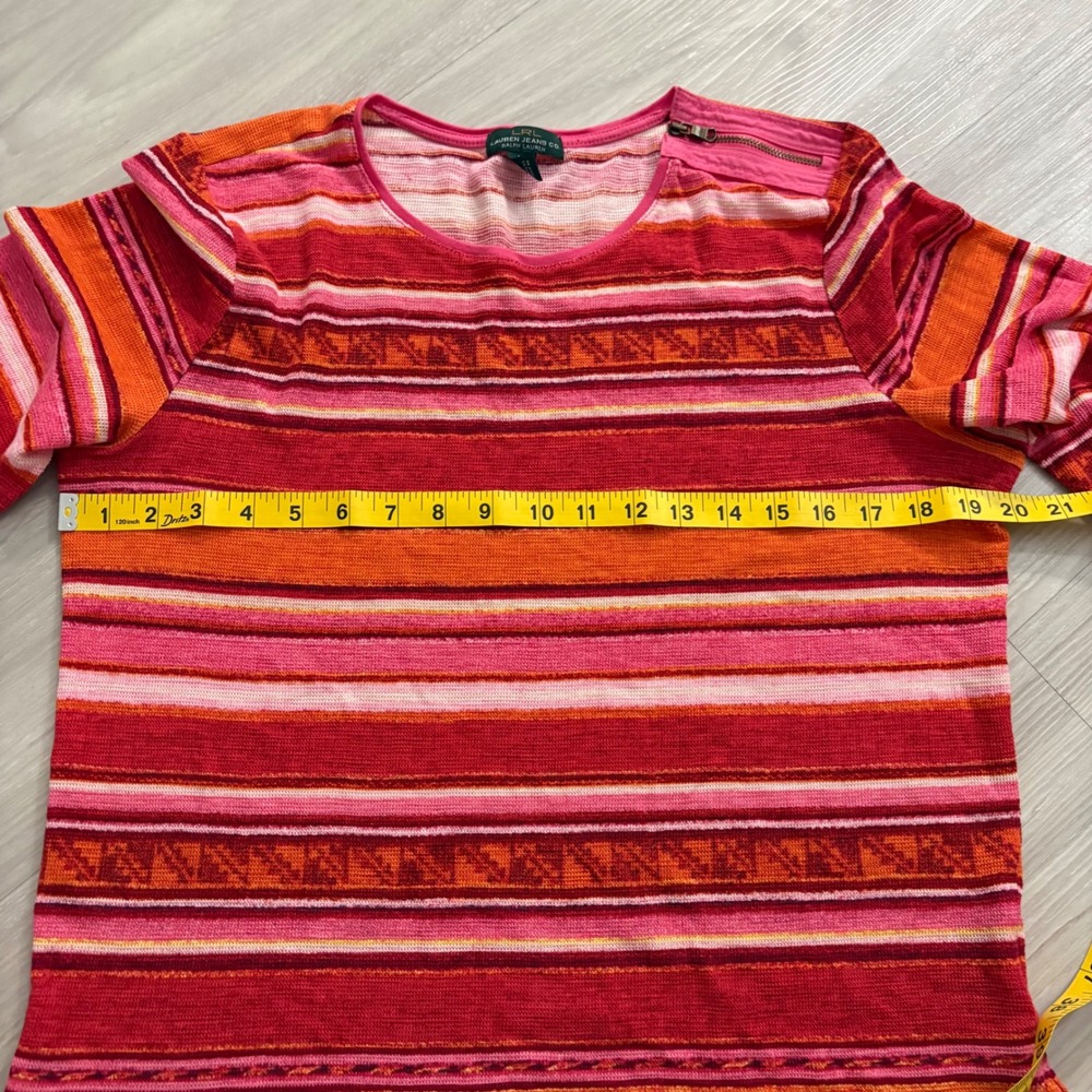 Lauren Ralph Lauren Top Women Pink Orange Striped Cotton Knit Zipper Shoulder XL - Picture 7 of 13